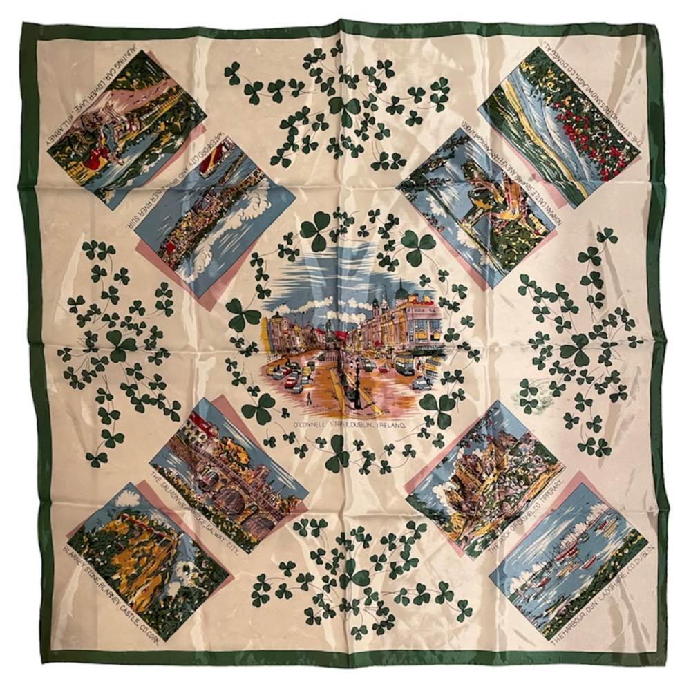 Vintage Silk Scarf Ireland Landscapes & Landmark Square RARE VINTAGE Retro Print